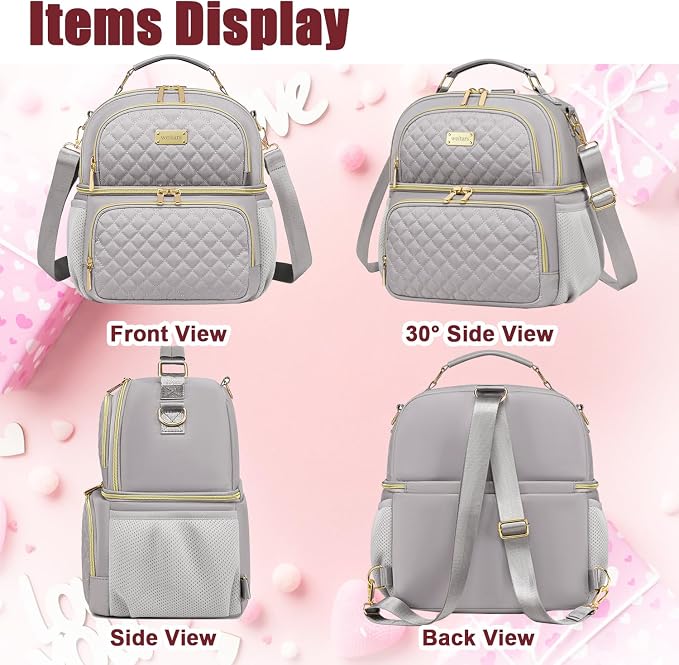 Weitars Lunch Bag for Women,Dual Compartment Lunch Box for Women Lunch Tote for Work,Insulated Leakproof Lunch Cooler Bag with Side Pockets and Adjustable Strap for Hiking,Picnic,Beach