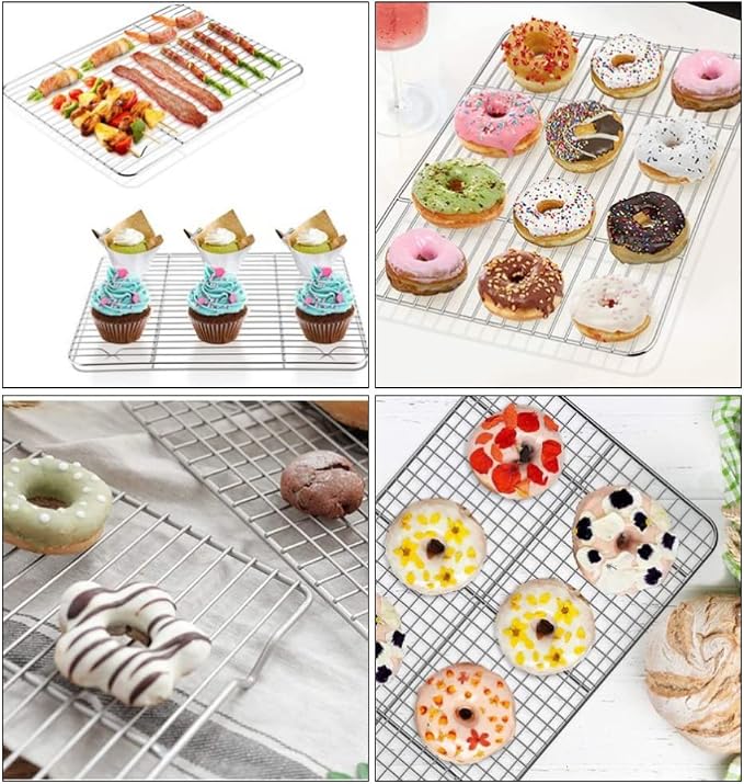 GOWENIC Stainless Steel Cooling Racks, Baking Racks Wire Rack for Cooking Roasting, Kitchen Barbecue Grid Rack, Drying for Grilling (1 5)