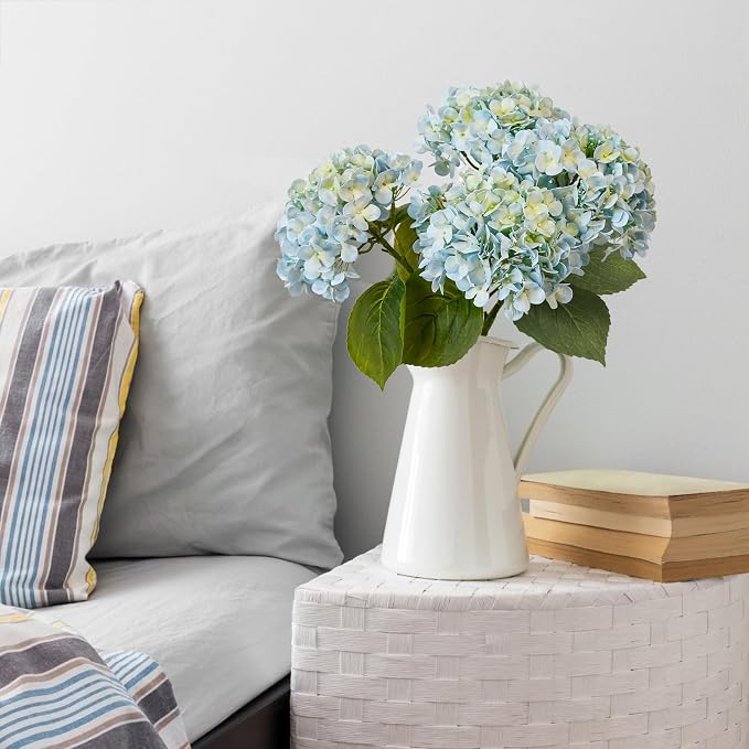 Leftover 4 Pcs Light Blue Hydrangea Artificial Flowers,21" Real Touch Faux Hydrangea Flowers and 3 PCS Butterflies for Hydrangea Decor,Floral Arrangements for Centerpiece Table Decorations,Home Decor