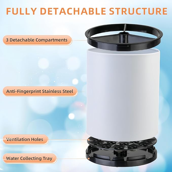 LIBODOUR Kitchen Utensil Holder Extra Large 360°Rotating For Counter Organizer Stainless Steel Storage Cooking Silverware Caddy 3 Compartment Flatware Spoon Spatula Tool Cutlery Container(White)