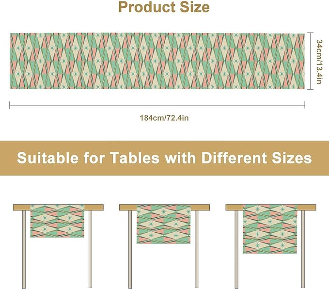 Mid Century Modern Table Runner,Vintage 60s Atomic Geometry Print Table Runner Home Kitchen Table Picnic Party Decor 13x72 Inch