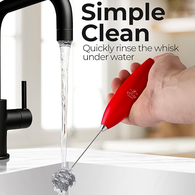 Zulay Kitchen Powerful Milk Frother Wand With Duracell Batteries - Ultra Fast Handheld Drink Mixer - Electric Whisk Foam Maker for Coffee, Lattes, Cappuccino & Matcha - Triple Whisk - Maroon Red