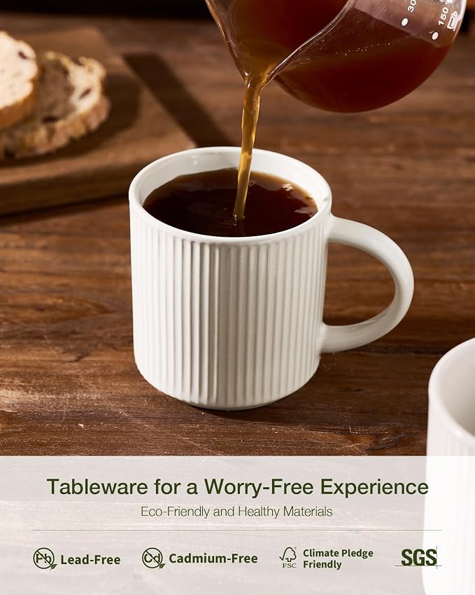 famiware Coffee Mug Set for 4, Star 12 oz Catering Mugs Cup Set with Handle for Coffee, Tea, Cocoa, Milk- Ceramic Stoneware Drinkware Set, Oat