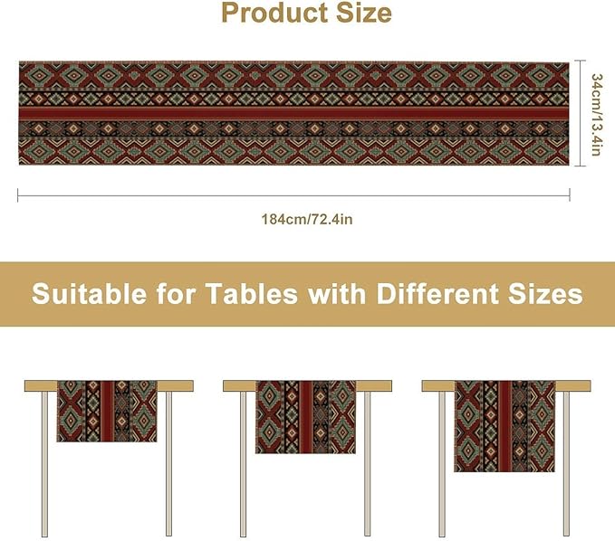 Aztec Table Runners,Southwestern Native American Abstract Tribal Navajo Print Table Cloth for Kitchen Dining Table Decoration for Home Party Decor 13x120 Inch
