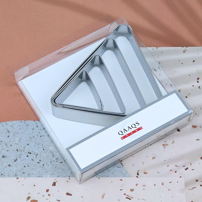 Triangle Cookie Cutter Set - 5 inch, 4 inch, 3 inch, 2 inch - 4 Piece Geometric Frame Plaque Cookie Cutters Shapes Molds - Stainless Steel