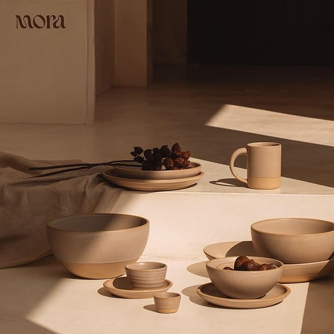 MORA Medium Mugs Set of 4, 16oz Ceramic Pottery Latte Mugs/Coffee Cups - Microwave and Dishwasher Safe - Mushroom
