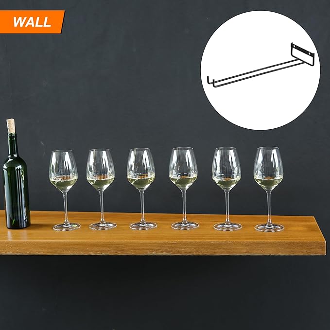 uxcell 2Pcs Wine Glass Rack, 11.81 Inch Iron Wine Glasses Rack Under Cabinet Stemware Rack - Wall Mountable Wine Glass Holder Storage Hanger for Bars Coffee Restaurants Kitchens, Black