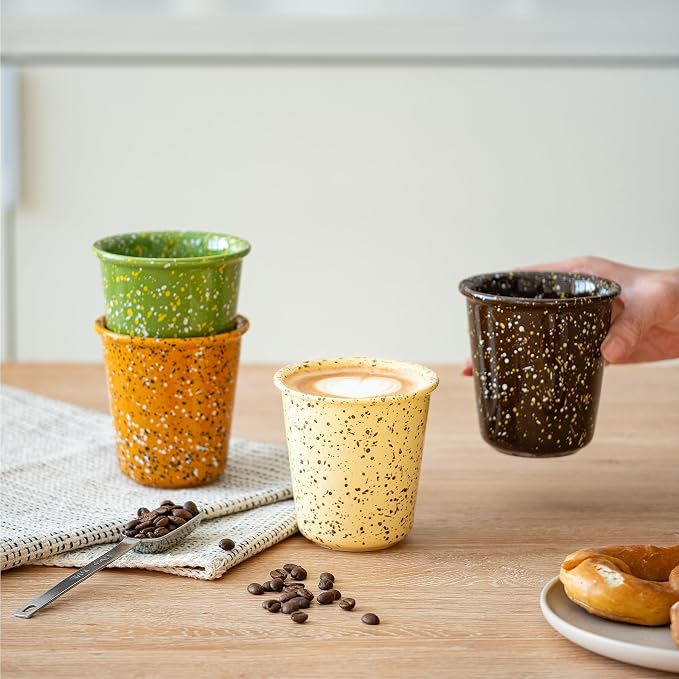 Coffee Cups 10oz Set of 4, Ceramic Coffee Mugs with No Handle for Tea, Latte, Cappuccino, Mocha, Cocoa, Stackable, Drip-Free, Lead-Free, Microwave and Dishwasher Safe, Green