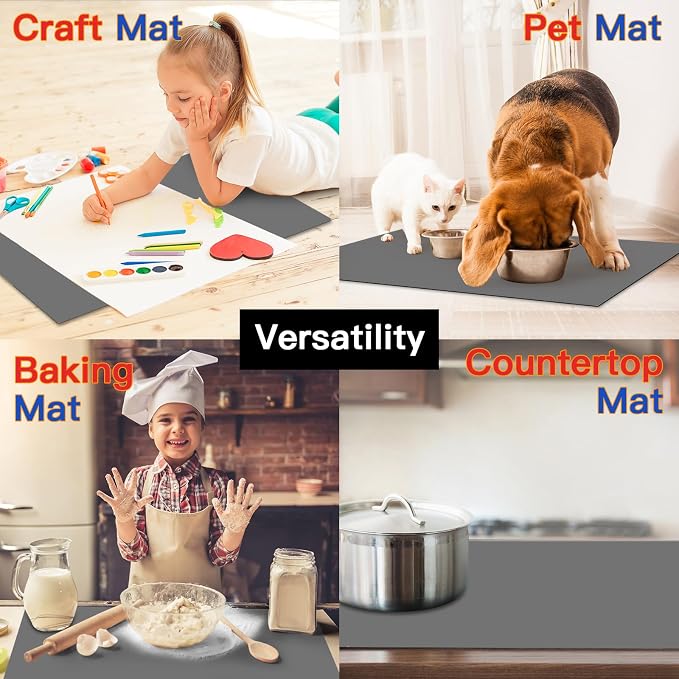 2MM Thick Silicone Countertop Mat, 35.4"x 23.6" Silicone Mats for Kitchen Counter, Nonslip Heat Resistant Mat, Large Kitchen Counter Mats, Waterproof Countertop Protector(Light Blue)