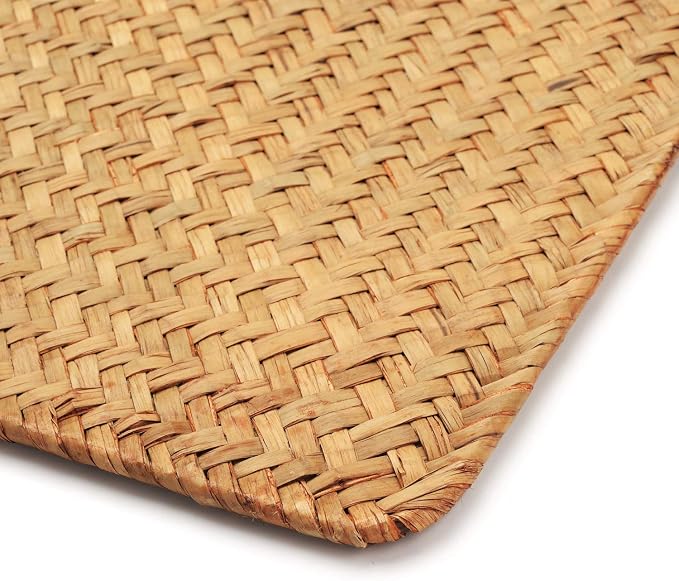 Natural Woven Rattan Rectangular Placemats Seagrass Place Mats for Dining Table (Set of 6, 18x12inches)