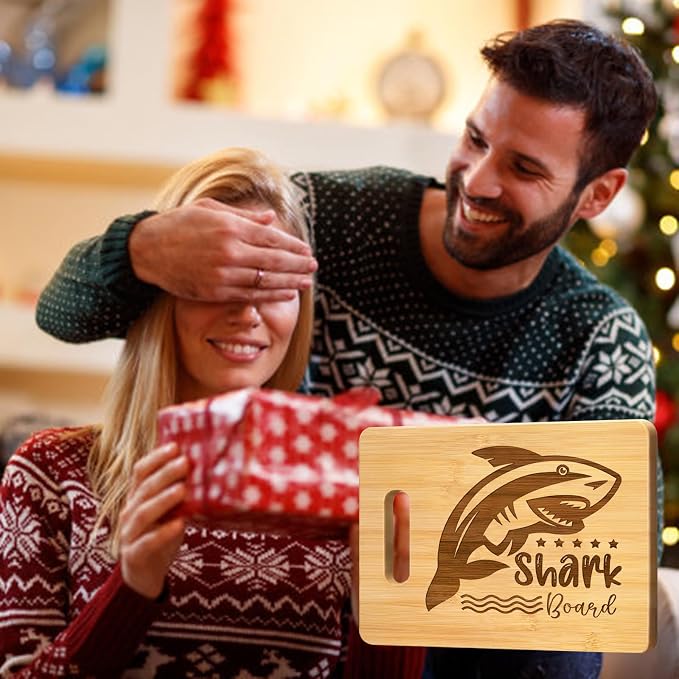 Shark Charcuterie Boards, Shark Board Funny Christmas Gifts for Man, Funny Charcuterie board, Bamboo Wooden Cutting Board, with Hanging Hole, Juice Grooves