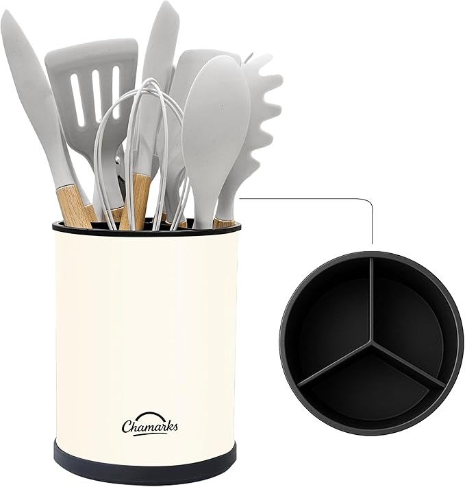 Kitchen Utensil Holder and Countertop Organizer. (Cream)