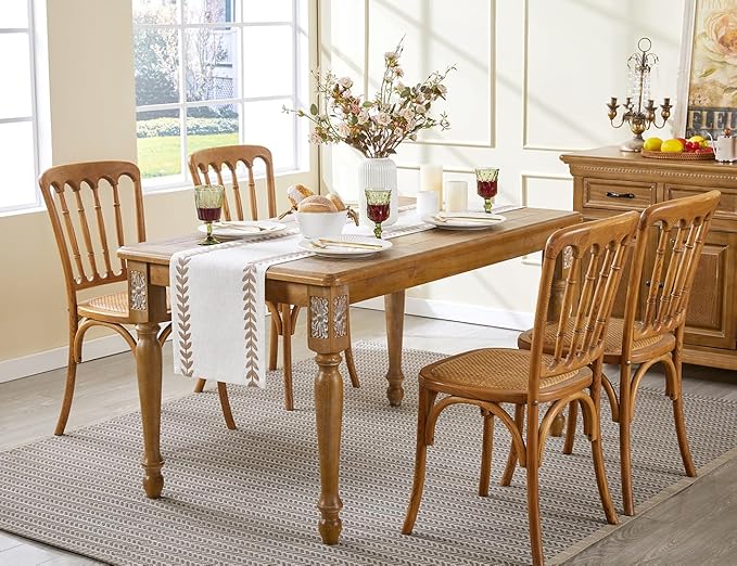 Wracra Embroidered Fall Table Runner Irregular Willow Leaf Table Runners 48 Inches Long for Dresser Home Dining Table Decor,14 x 48 Inch, Taupe