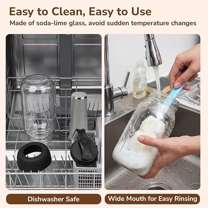 64 oz Cold Brew Coffee Maker with Stainless Steel Filter, 2 Quart Glass Mason Jar Pitcher with Pour Spout Lid, Iced Coffee Maker for Fridge, Wide Mouth, Leak-Resistant, Non-Slip Silicone Base