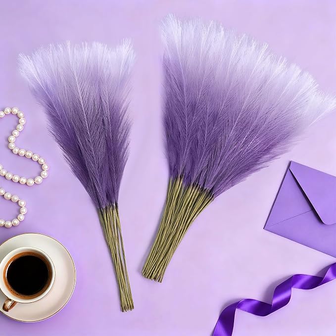TORONTOKYO ORONTOKYO Gradient Purple Pampas Grass Decor, 50Pcs 21.6 inch Artificial Faux Pompas Grass Small Fluffy Arrangement for Wedding Boho Home Decor Vase Filler