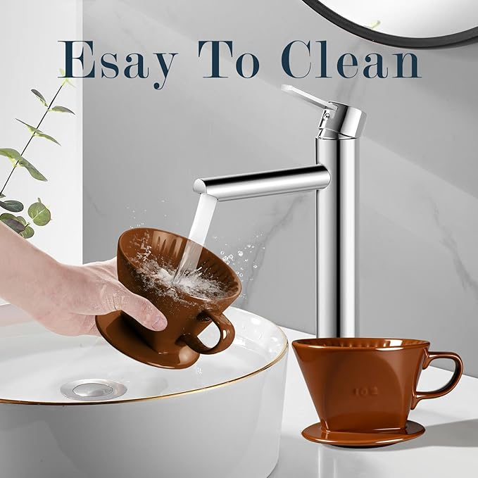 hailanbao Handmade Pour Over Ceramic Coffee Dripper - Authentic Brewing Experience for Camping, Office, and Home (Coffee Brown)