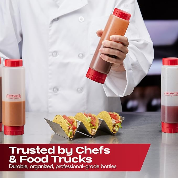 Chef Master 16 Oz. Squeeze Bottles for Sauces (6-Pack) - FIFO, Inverted - Condiment Squeeze Bottles for Liquids, Sauces, Batter & Dressing - Fill & Flip, Refillable - For Restaurants & Diners - 90291