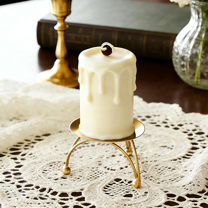 Geesatis Pillar Candle Holder, Gold Metal Candlestick Stand with Stable Base for Wedding, Party, Dining Table Centerpiece,Pack of 3