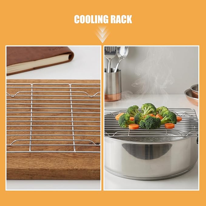 2pcs Stainless Steel Cooking Rack, Steamer Baking Drying Wire Cooling Rack for Toaster Oven Cooking Roasting Grilling Cookie Cake Meat 9 x 7inch