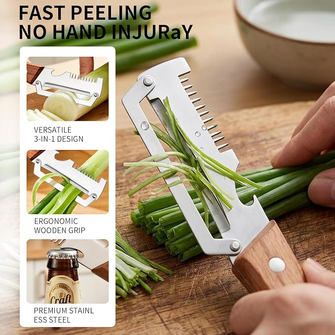 Multi-Functional Kitchen Peeler, 3 in 1 Premium Vegetable Peeler with Wooden Handle and Bottle Opener,Kitchen Gadgets Tool for Fruit Pumpkin Peeling Potato Carrot Veggie Peeler