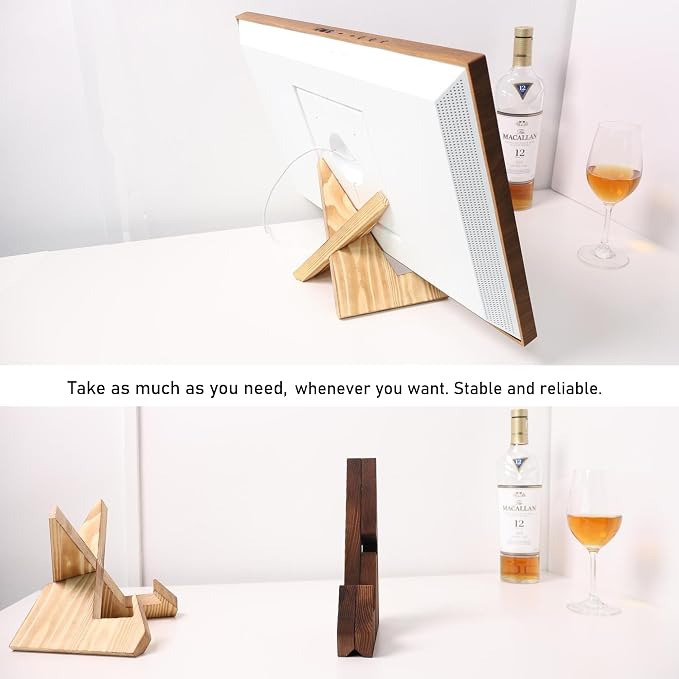 Solid Wood Tablet Computer Stands Compatible for echoshow 15, Echo Show 21,Support Both Horizontal and Vertical Modes.Cookbook Stand for Kitchen,Rustic Cook Book Holder Stand.(Light Brown)