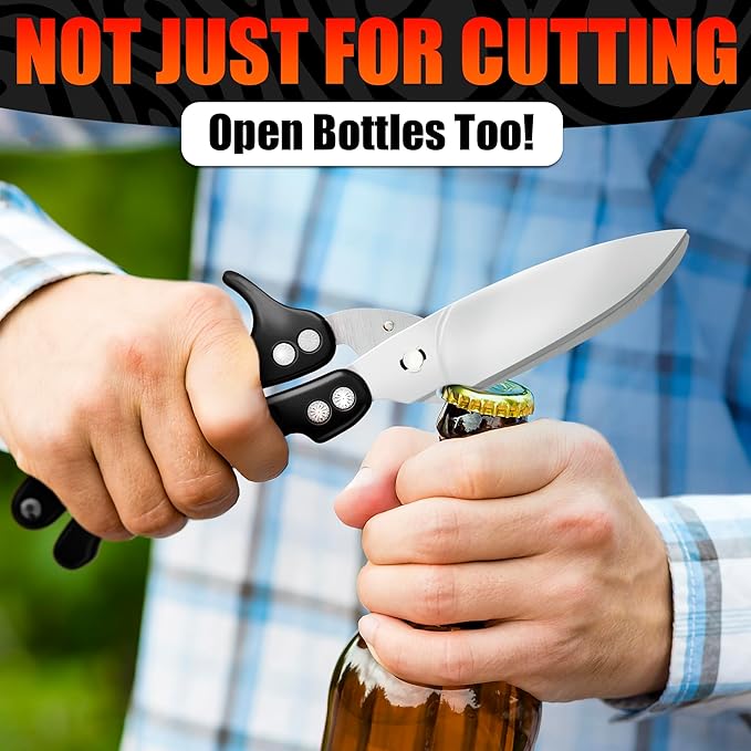 Heavy Duty Poultry Shears – Kitchen Shears Dishwasher Safe, Spring-Loaded, 3Cr14 Steel, Micro-Serrated, Separates for Easy Cleaning | Bone Scissors for Chicken, Turkey, Seafood & Fish Scale (Black)