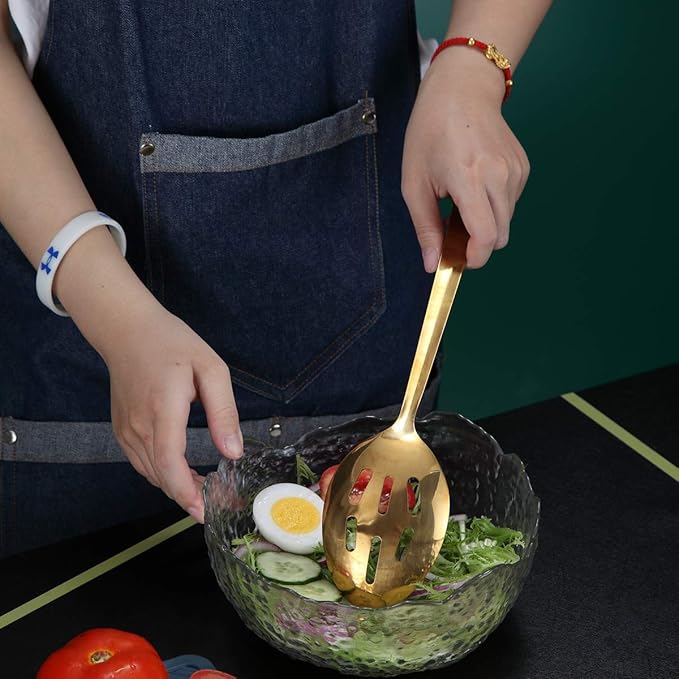 Gold Cooking Spoon, Berglander Stainless Steel Slotted Spoon Titanium Gold Plating, Kitchen Serving Basting Spoon For Cooking, Dishwasher Safe, Easy to Clean