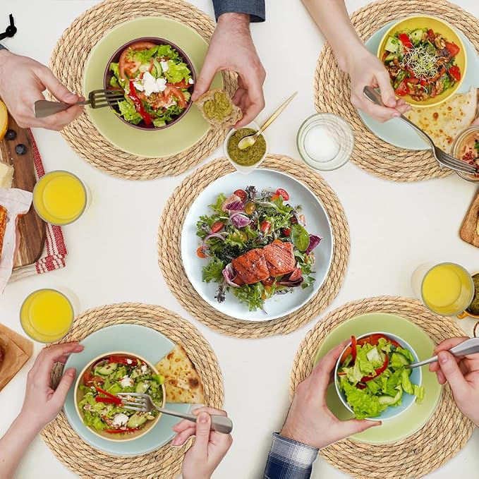 6Pcs Round Woven Placemats - 12 Inch Rattan Non-Slip Wicker Farmhouse Weave Place Mats - Natural Hand Woven Chargers for Dining Table, Home, Wedding