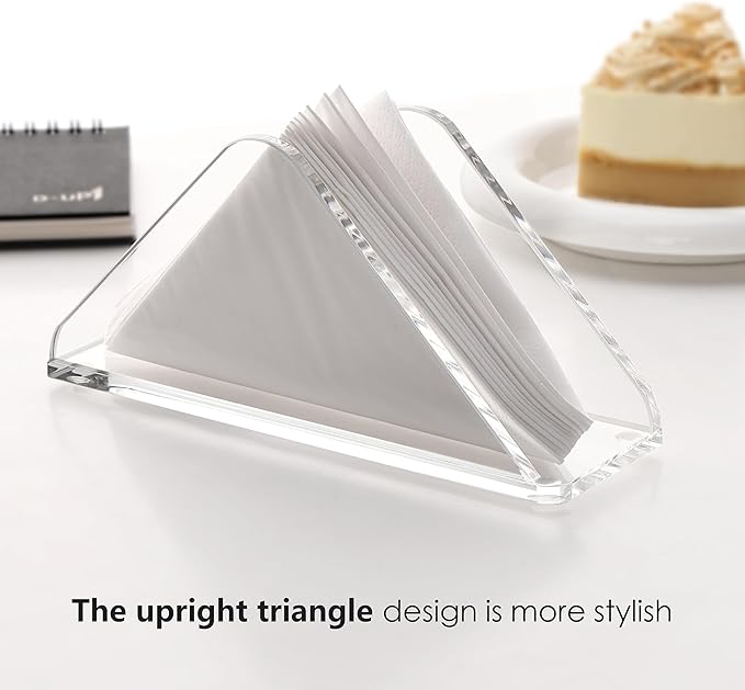 Acrylic Standing Triangle Paper Napkin Holder for table, Napkin Dispenser for Dinner, Cocktail, Luncheon Napkins, Indoor Outdoor Home Dining Restaurant Kitchen Decor
