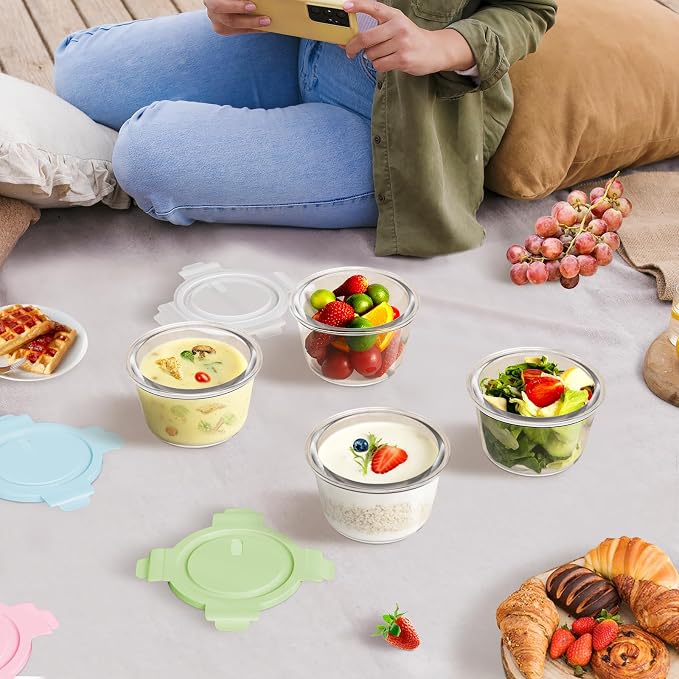 16oz Glass Meal Prep Containers with Lids, Airtight 2 Cup Glass Food Storage Containers Set, Heat-Resistant BPA-Free Container for Soup, Leftovers, Microwave, Oven, Dishwasher & Freezer Safe (6 Packs)