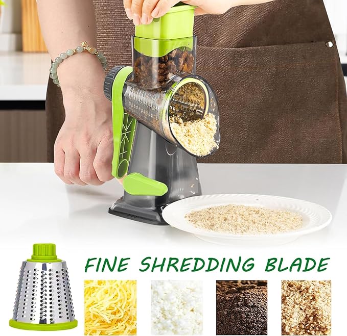 Dachenus Cheese Grater Rotary Cheese Grater,Versatile Cheese Shredder,Blades for Shredding, Grating, Slicing,Cheese Shredder with Suction Base and Cleaning Brush Kitchen Gift (green)