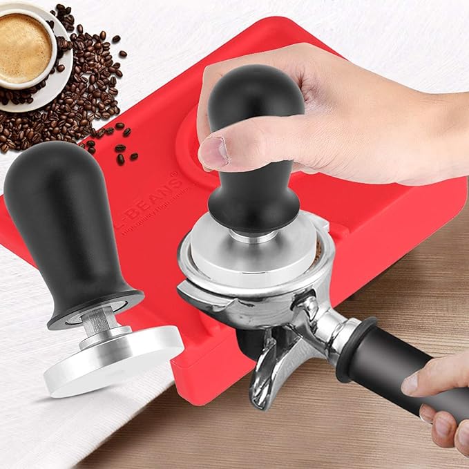 Coffee Tamper, 58mm Stainless Steel Flat Base Tamper Tool, Duty 304 SS with Ergonomic Aluminum Handle, for 58mm & 51mm Portafilters to Press Ground Beans in Kitchen or Coffee