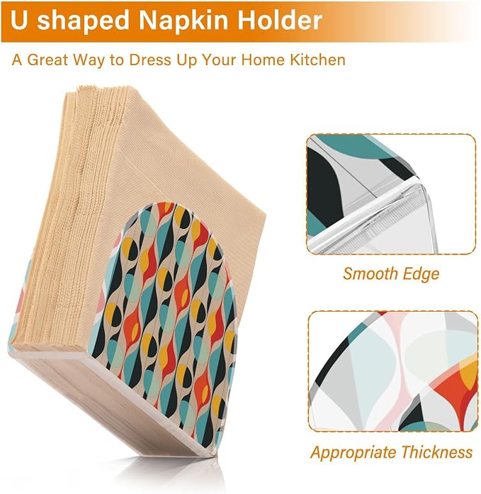 Fustylead Abstract Mid-Century Modern Style Napkin Holder for Table Acrylic Vertical Napkin Holders for Paper Napkins Decorative Napkin Dispenser for Home Party Dining Cocktail Kitchen Accessories