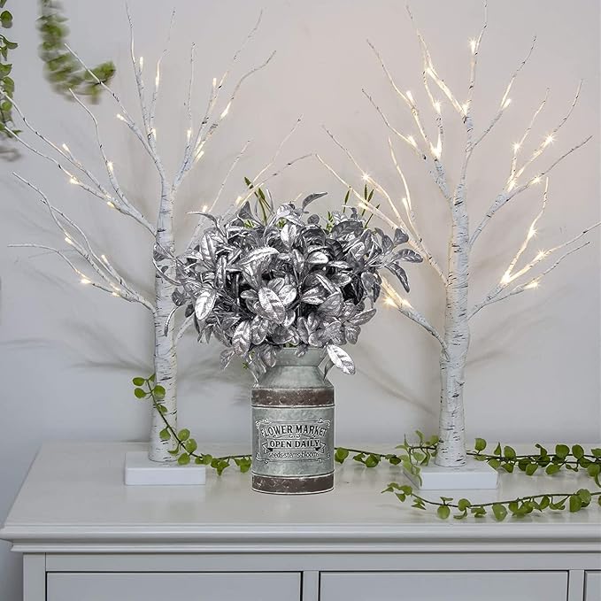 CATTREE Artificial Silver Leaves Christmas Plants 4 Pack, Plastic Leaf Bouquet Faux Gold Plant Fake Shrubs Simulation Bushes for Wedding Hall Table Centerpieces Floral Arrangement Filler DIY Décor