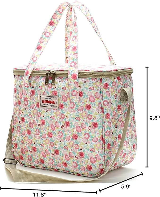Insulated Cooler Tote Bag for Girls Adult Women, Waterproof Lunch Box Organizer for Office Work School Picnic Beach BBQ party-Pink Floral