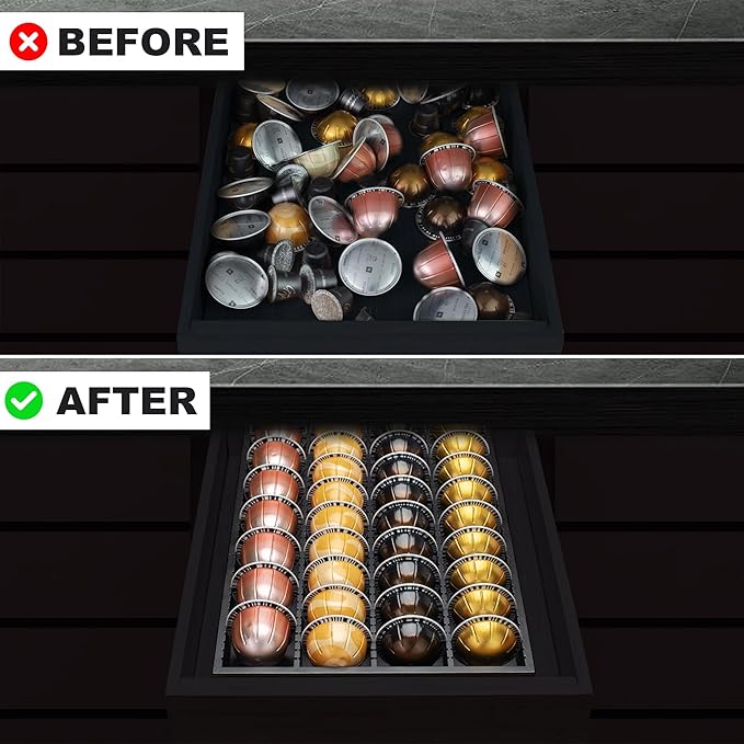 MinBoo Bamboo Coffee Pod Storage Holder Drawer Insert for Counter Compatible with Vertuoline Capsules for Kitchen, Home, Office, Coffee Station,Black