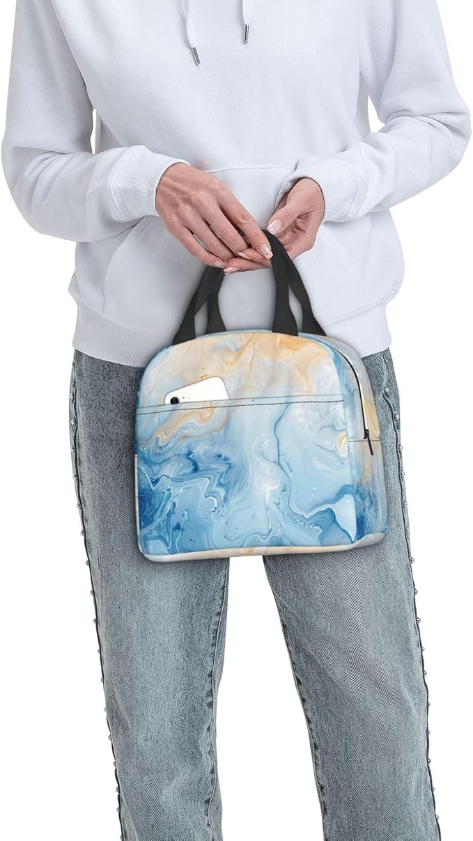 Lunch Bag Blue Marble Pastel Insulated Lunch Box Cooler Tote for Adults Student Boys Girls Women Men Work Office School Picnic Beach Reusable Lunchbox