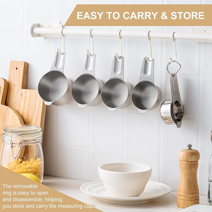 Stainless Steel Measuring Cups & Spoons Set, EWFEN Kitchen Tools Nesting Measuring Cups and Spoons, Fits in Spice Jars for Baking & Cooking, BPA Free, Set of 15 with Leveler, Multicolor