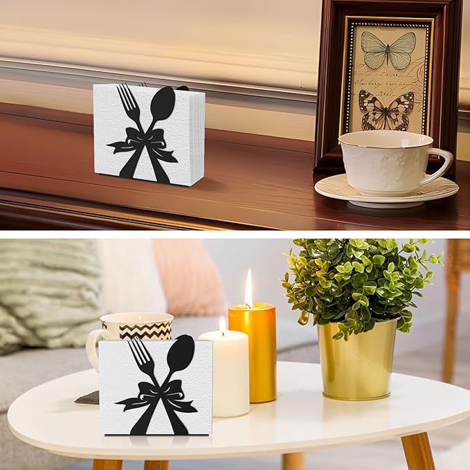 Modern Standing Napkin Holder for table, Black Metal Napkin Dispenser, Fork, Spoon Theme Style Napkin Holder, Suitable for Kitchen, Coffee Shop, Dining Room