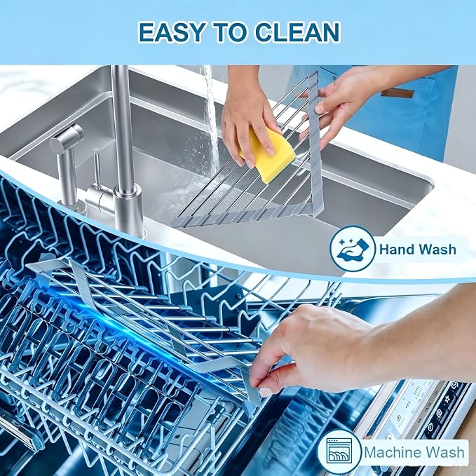 Triangle Roll Up Dish Drying Rack Over Sink, Silicone Wrapped Anti Slip Sink Organizer, Rust Proof Corner Dish Rack, Foldable Heat Resistant Kitchen Sink Organizer for Small Kitchens