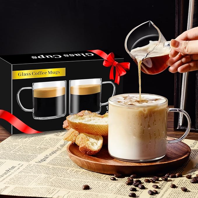 PARACITY Espresso Cups Set of 2, High Borosilicate Espresso Shot Glass, Clear Small Expresso Shots Cup, Espresso Accessories (14.2 OZ)