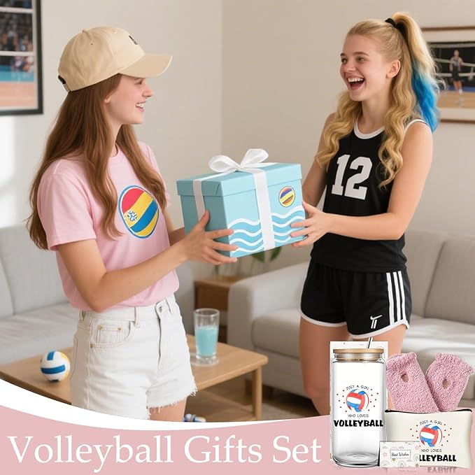 Volleyball Lover Gifts for Women, Volleyball Stuff 16 Oz Ice Coffee Cup with Lid and Straw, Christmas Birthday Gifts Sets for Sports Coaches Players