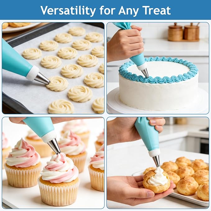 Piping Bags and Tips Set, Cake Decorating Supplies Kit, Frosting Piping Kit, Reusable Pastry Bags and Tips with 16 Inch Piping Bags, Silicone Rings, Couplers, Scrapers, Baking Tools for Cookie Icing