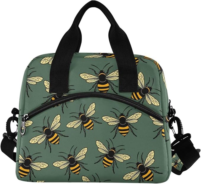 Bee Green Insulated Lunch Bag Reusable Lunch Tote Bag Lunch Box for Women Men Adult Cooler Bag with Adjustable Shoulder Strap Leakproof for Work School Picnic