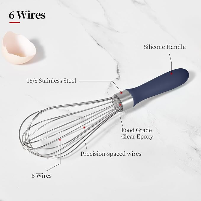 Small Whisk: Stainless Steel 9in Wire Balloon Wisk Kitchen Egg Whisker Heavy Duty Hand Mixer for Cooking Baking Whipping Blending Mixing Stirring Sauce, Flour, chocolate (Midnight Blue)