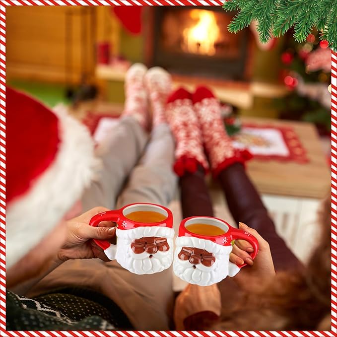 Sliner 2 Pcs 11oz Black Santa Mug Christmas African Santa Ceramic Mug Vintage African Coffee Cup Christmas Themed Design Cup Set for Coffee Tea Hot Chocolate Presents
