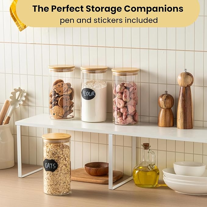 4 Pack 42oz Glass Jars with Bamboo Lids,Glass Storage Containers with Lids,Clear Airtight Food Storage Jar for Flour,Oat,Coffee,Tea,Sugar,Cookies,Pantry Organizers 3mm Thick Canisters
