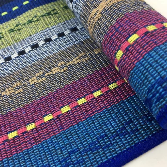 WAZAIGUR Hand Woven with 100% Cotton Placemats Colorful Placemats Braided Ribbed Durable Heat-Insulation Table Mats Set of 6,Blue