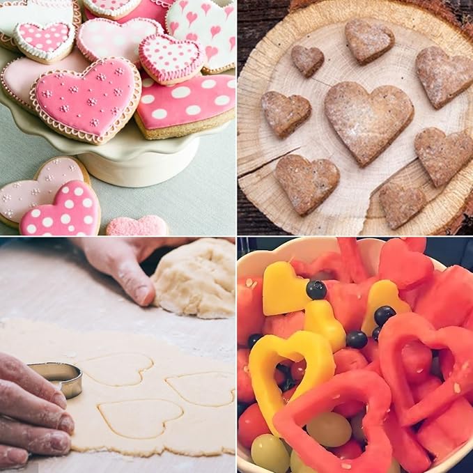Stainless Steel Cookie Cutter Set, 5 PCS Heart Sandwiches Cutters Biscuit Molds,Geometric Frame Cookie Cutters Pastry Molds Perfect for Holiday Baking (Heart)