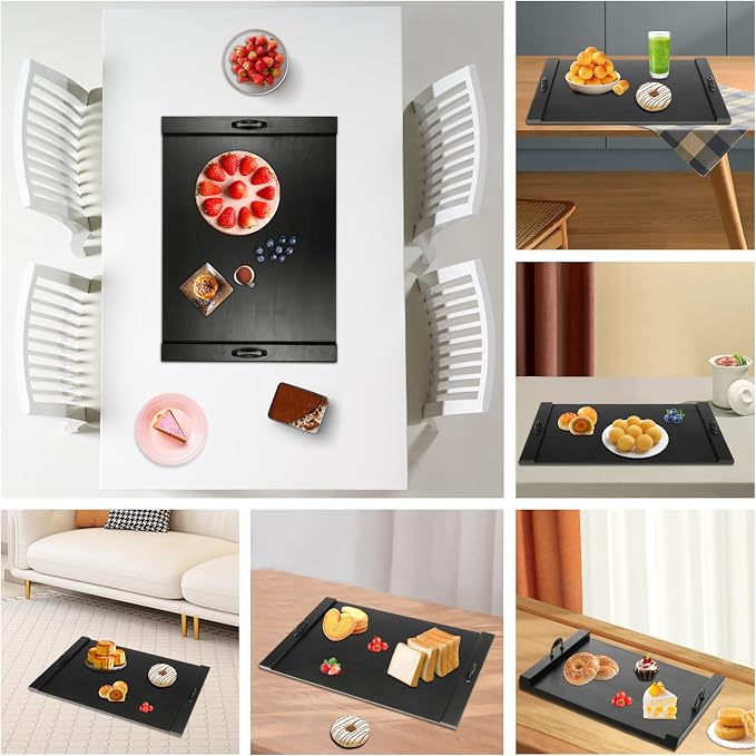 Noodle Board, 21.65x30.31in Stove Cover, Pine Wood Chopping & Cutting Board, Kitchen Serving Tray with Metal Handles, Countertop Expander for Sink, Rustic Gas/Electric Stove Top Protector, Black